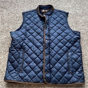 Peter Millar Navy Quilted Camouflage Vest with Brown Trim